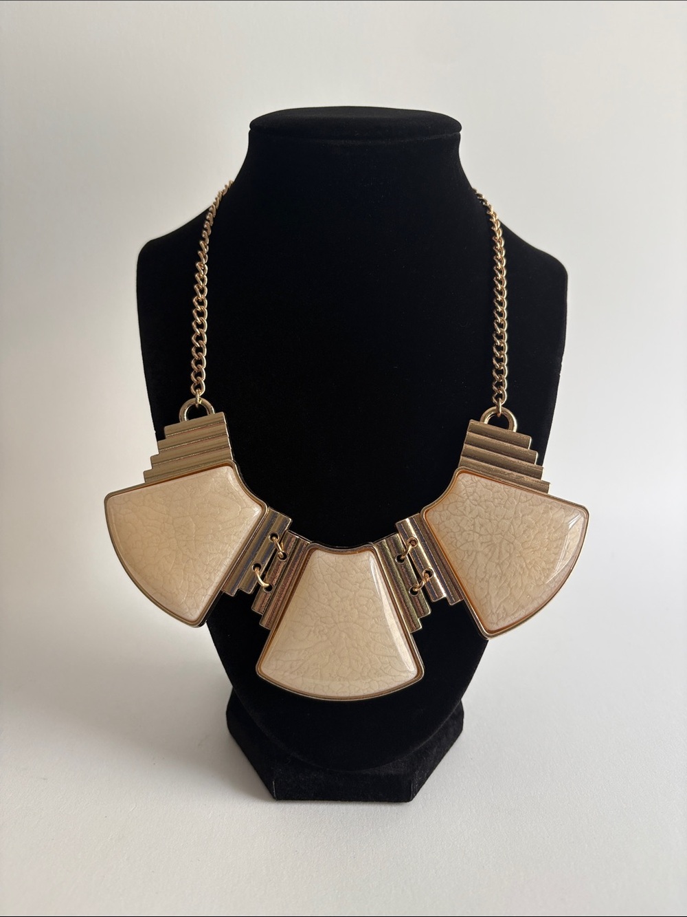 ALDO Cream Statement Bib Necklace Gold Chain Geometric Panels